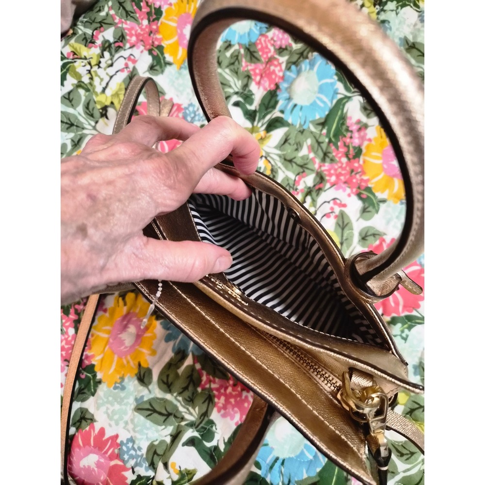 Kate Spade New York Metallic Gold Saffiano Leather Mini Satchel Crossbody Bag - Picture 11 of 14